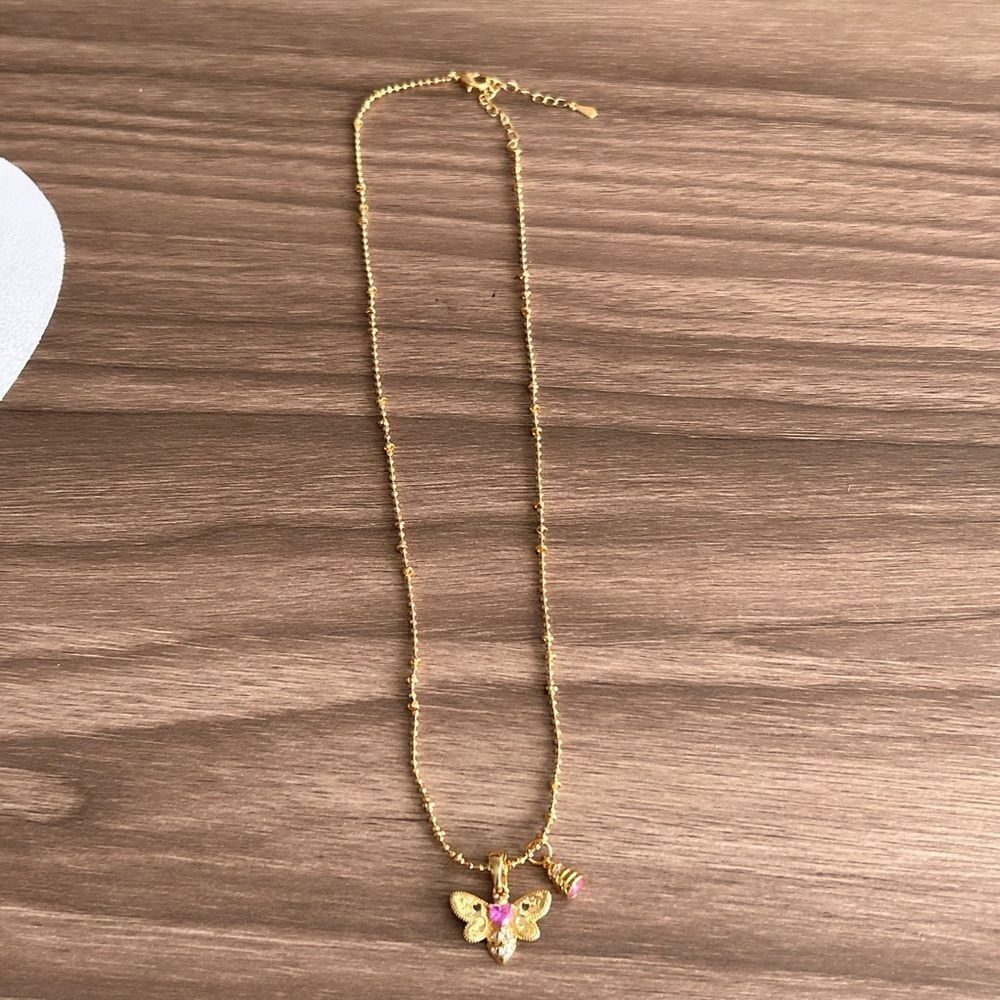 Gold and Pink Butterfly Necklace Q486